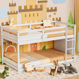 TOLEAD Low Bunk Bed Twin Over Twin, Floor Bunk Bed with Bookshelf&Ladder, Twin Bunk Bed with Full Guardrails, Wooden Bunk Bed for Juniors, Boys, Girls, Kids, Bedrooms (White) TOLEAD