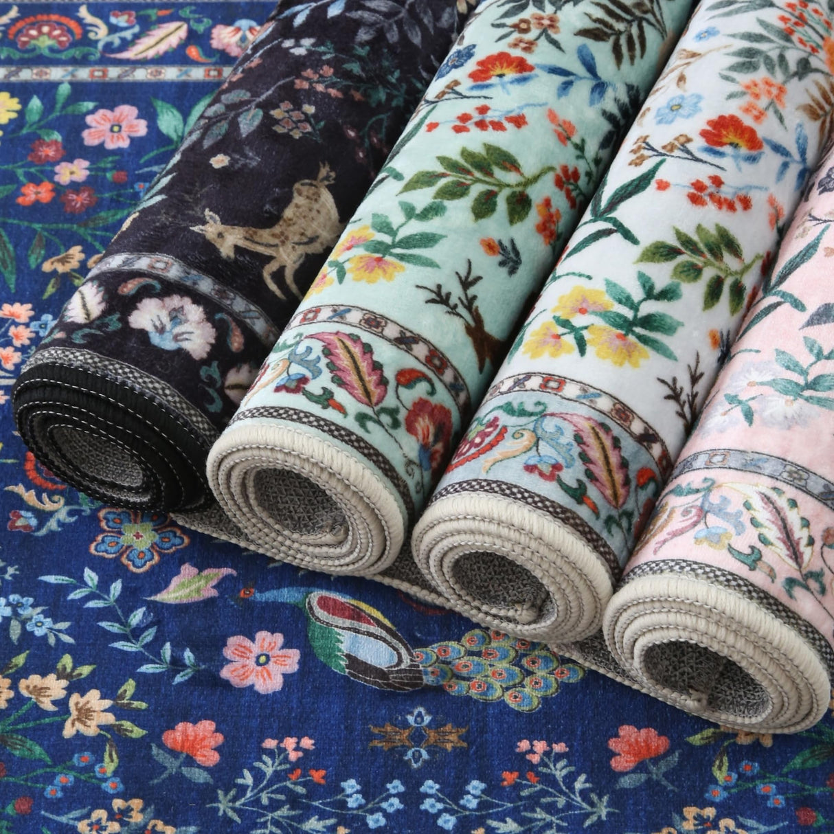 Rugcomf Runner Rug Washable Kitchen Runner 2'x 6'Runner Rug Floral Non-Slip for Entryway Indoor Soft Carpet Runner for Hallways, Kitchen, Laundry, Bedroom, Bathroom(Blue) Rugcomf