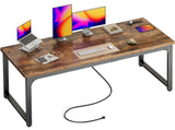 Huuger 63 x 24 inch Desk with Power Outlets & USB-C, Deeper & Thicker Desktop, Robust Metal Tubes, Computer Desk, Heavy Duty Office Desk, Work Gaming Desk, for Home Office, Rustic Brown Huuger