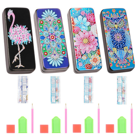 Tcwhniev 4Pcs PU Leather Diamond Art Kits Eyeglass Case, Unique DIY Diamond Sunglasses Case with Soft Lining, Gem Art Paint by Diamonds Dots for Beginner Craft Lover Women Tcwhniev