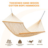 Lazy Daze Hammocks Double Rope Hammock, 2 Person Traditional Outdoor Hand Woven Cotton Rope Hammock with Spreader Bar, Chains, Tree Straps for Patio Yard - Max 450 Lbs, Tan Lazy Daze Hammocks