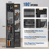 BlackSmith 3 Rifle Gun Safe for Home Rifles and Pistol Long Gun Safe 0.1s Quick Access Fingerprint Recognition Handgun Safe Keypad Wall Mount Gun Cabinet with Pistol Rack Pockets Ammo Storage BlackSmith