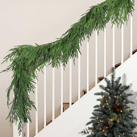 Watayo 6 Ft Christmas Norfolk Pine Garland- Dense Real Touch Pine Garland Ornament- Realistic Artificial Pine Greenery Garlands for Mantle, Table, Fireplace, Indoor, Outdoor Christmas Decoration Watayo