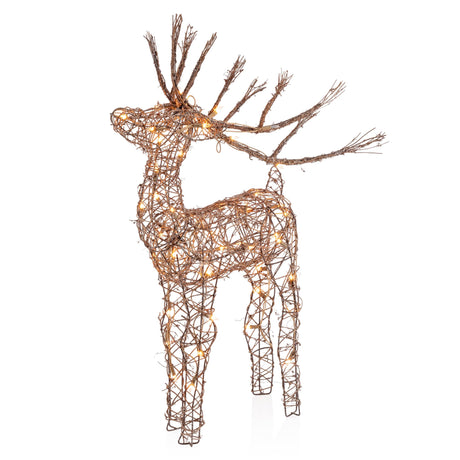 Alpine Corporation 35"H Outdoor Rattan Holiday Reindeer Lawn Decoration with White Lights , Christmas Decoration Alpine Corporation