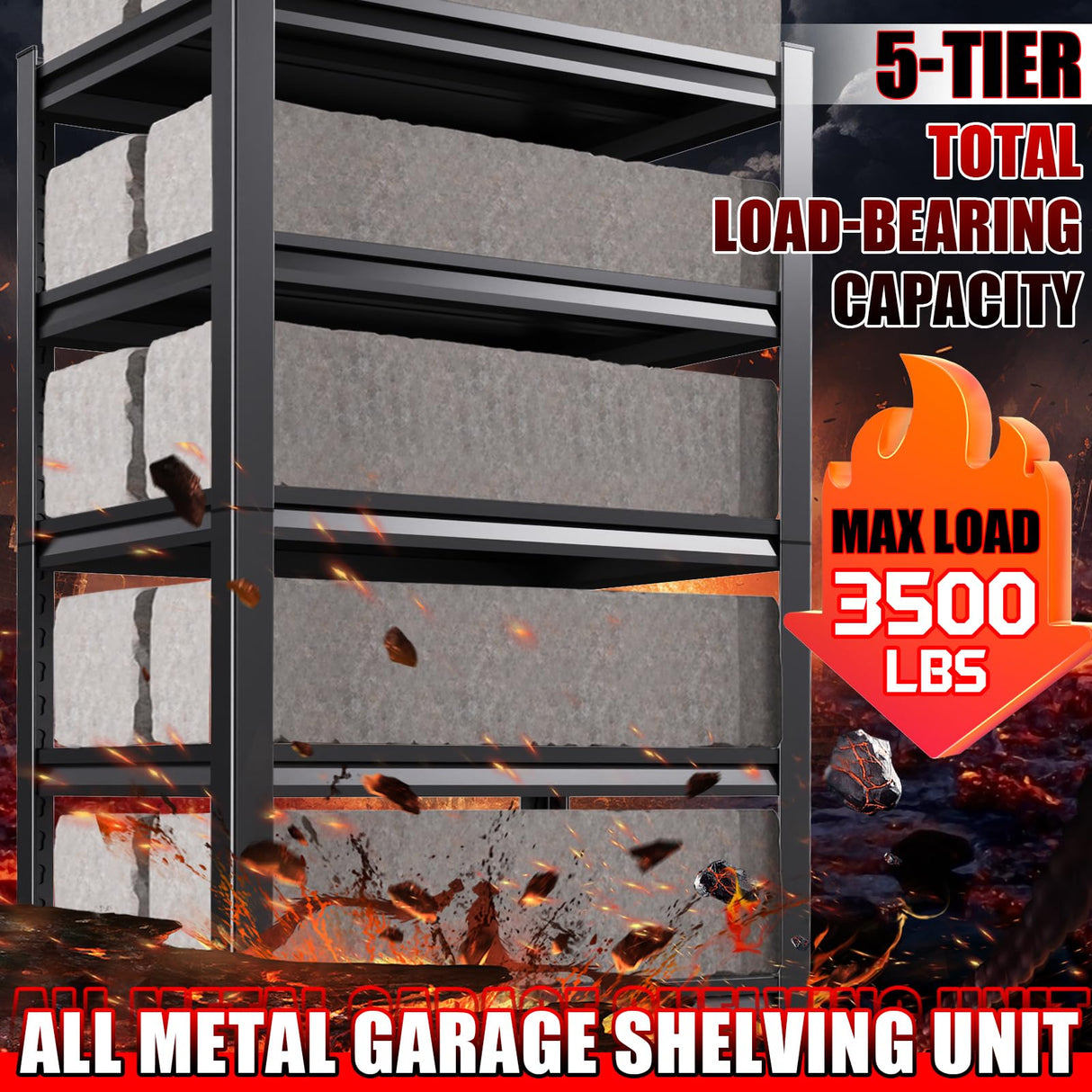 ZZXCBB Garage Shelving Heavy Duty, Adjustable 5-Tier Garage Shelves,3500LBS Metal Storage Shelves,Shelving Unit and Utility Storage Rack for Basement,Easy Assembly,Black 72''H x 59.1''W x 19.7''D ZZXCBB