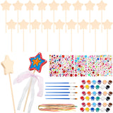 57 Pcs Make Your Own Wooden Princess Wand DIY Fairy Wands Kit Include 20 Pcs 3D Wooden Star Wands 5 Gem Stickers 20 Ribbons 12 Painting Props for Painting Crafts Birthday Party Supplies Holiday Gifts Plukeen