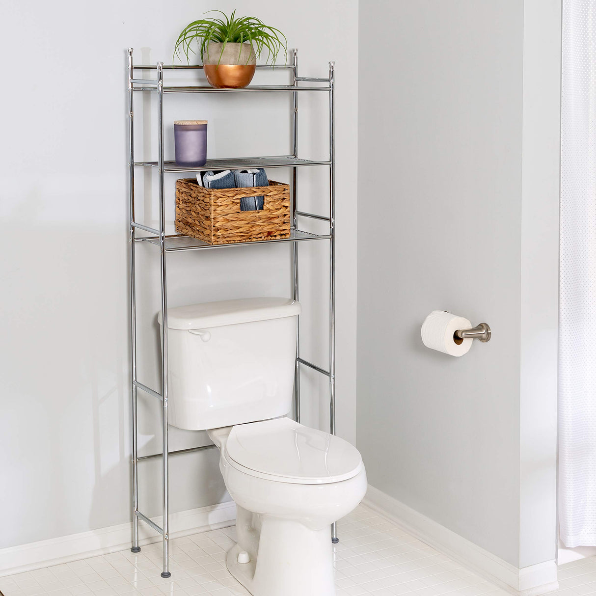 Honey-Can-Do BTH-05079 3-Tier Metal Bathroom Shelf Space Saver, 9.45 x 22.83 x 59.84, Chrome Honey-Can-Do