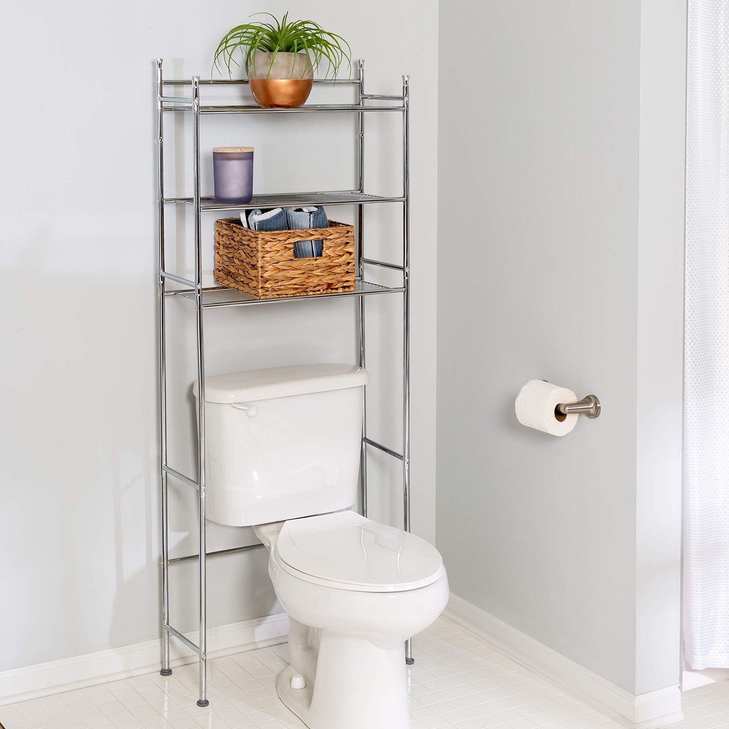 Honey-Can-Do BTH-05079 3-Tier Metal Bathroom Shelf Space Saver, 9.45 x 22.83 x 59.84, Chrome