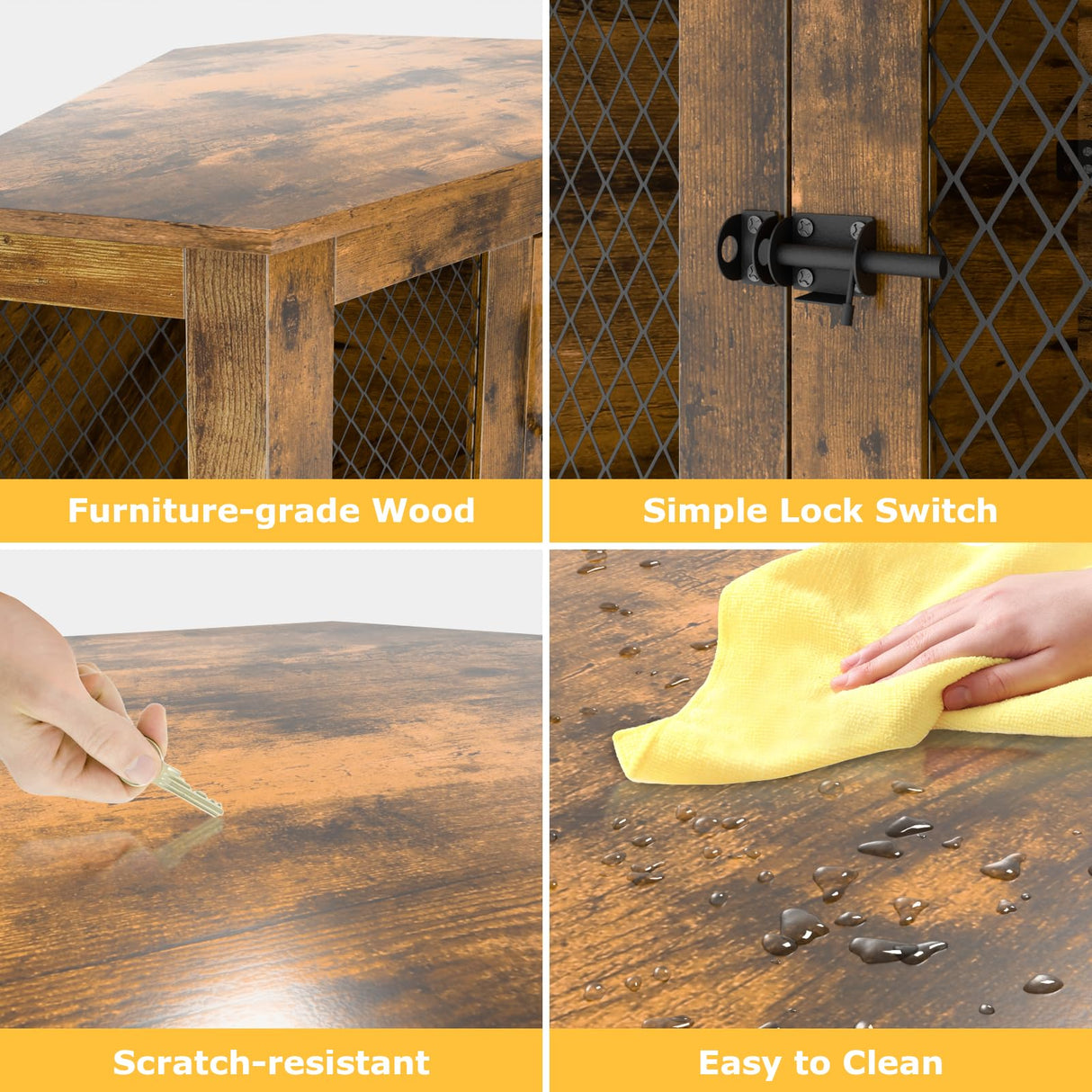 VENDORZ Corner Dog Crate Furniture, 44" Wooden Dog Kennel Furniture End Table with Mesh, Dog Kennel Indoor Furniture for Small Medium Dogs, Modern Decorative Wood Pet House Dog Cage Crate, Brown VENDORZ