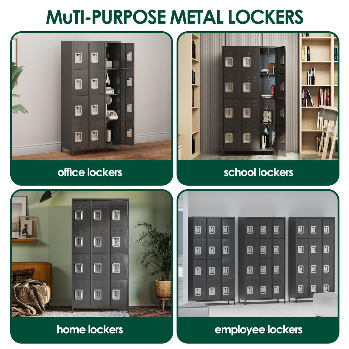 GangMei Employee Locker, Tall Metal Locker with 12 Doors, 72" Storage Locker for Employees School Hospital Garage Gym Home Office with Hooks Requires Assembly (Dark Gray) GangMei