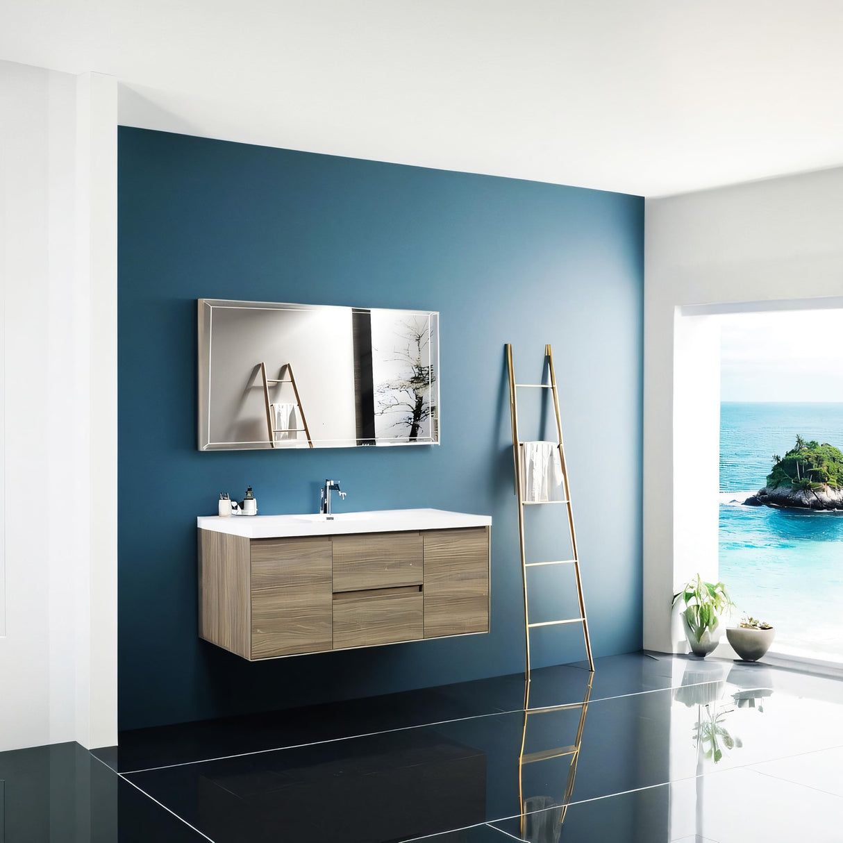 60" Floating Bathroom Vanity with Single Sink, Ash Grey, 2 Drawers, 2 Doors, Resin Top Basin，Easy to Install，for Bathroom，60 Bathroom Vanity，Floating Vanity Bathroom，Bathroom Sink Cabinet Generic