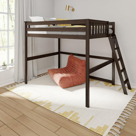 Max & Lily Walnut Full Size High Loft Bed with End Ladder - Solid Wood, Space-Saving Design for Kids/Teens Max & Lily