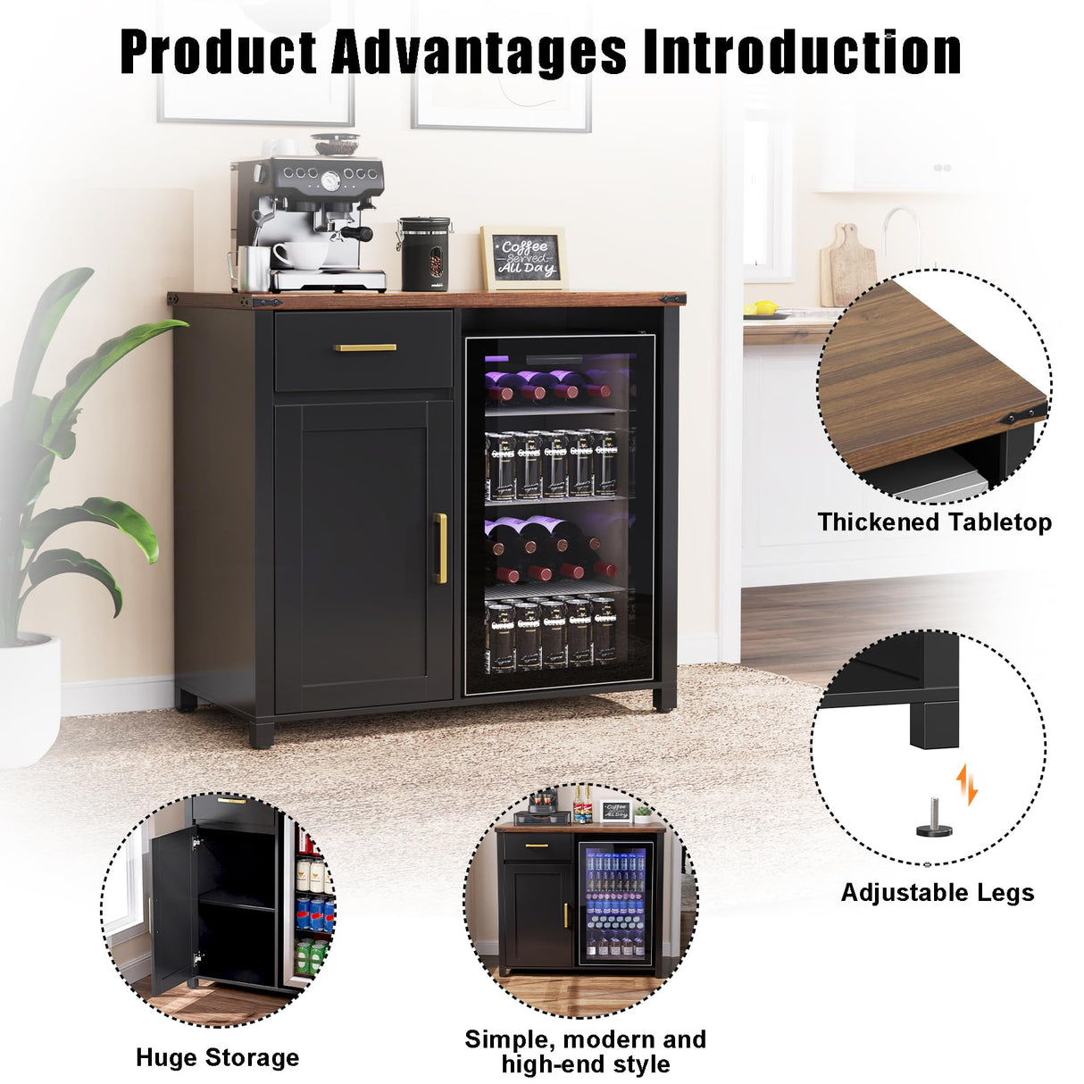 GDLF Coffee Bar with Mini Fridge Space, Mini Fridge Cabinet Stand，Liquor Wine Cabinet for Dorm, Kitchen or Office, 39.4" W X 20.9" D Tabletop GDLF