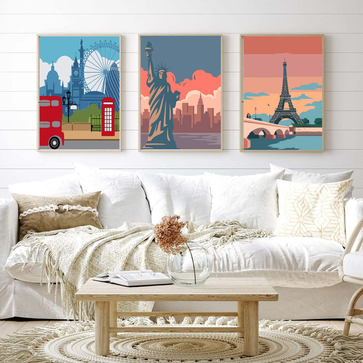 cupmod 6 Packs Paint by Number Kits for Adults Beginners,City Travel Easy Acrylic Paint by Number Kits,Oil Painting Art on Canvas Without Frame for Home Wall Decor 7.8x11.8inch cupmod