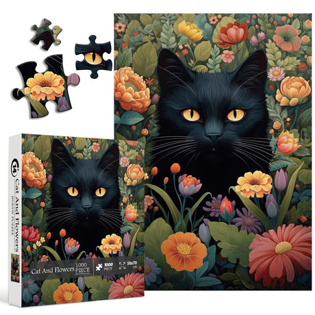 Vintage Cat Puzzles for Adults 1000 Pieces and up, PICKFORU Flower Jigsaw Puzzles Collection Animal and Plant, Retro Kitty Puzzle for Cat Lovers PICKFORU