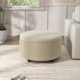 Vabches 30inch Round Storage Ottoman with Hidden Storage, Modern Ottoman Coffee Table with Removable Wood Top, Upholstered Foot Stool for Living Room, Sofa Side, Bedroom, Office (Beige, 30" W) Vabches
