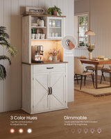 VASAGLE 71" Pantry Cabinet with Lights and Charging Station, Kitchen Pantry Cabinet with Doors and Drawer, Farmhouse Storage Cabinet, Coffee Bar Cabinet, Adjustable Shelves, Rustic White UBBK363W12 VASAGLE