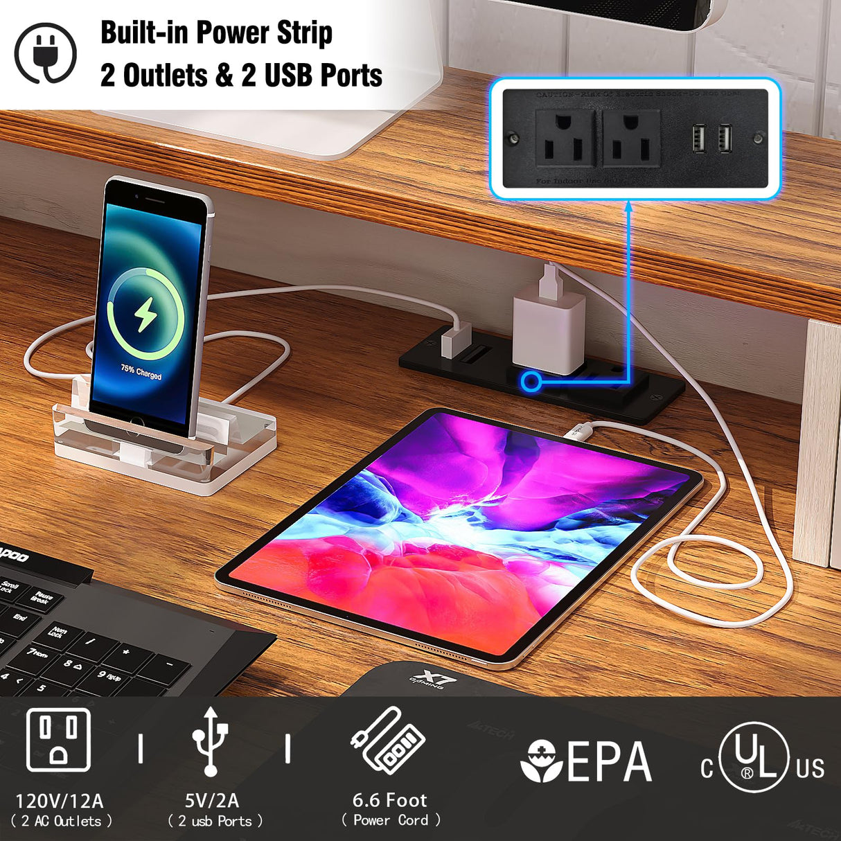 Trironsun Farmhouse Executive Desk with 4 Drawers Charging Station Large Home Office Desk with Storage Cabinet Rustic Computer Writing Desk for Work Study (Antique White) Trironsun