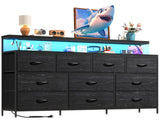 EnHomee 55" W Dresser for Bedroom with 10 Drawers Long Dresser with LED Lights & Power Outlets Wide Dressers & Chests of Drawers Large Dresser for Bedroom Dresser Metal Frame, Wood Top, Charcoal Black EnHomee
