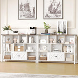 Halitaa Farmhouse Horizontal Bookcase, 11 Cube Storage Organizer Bookshelf, Wooden Open Cube Shelf Bookcase, 3 Tier Cube Display Bookshelves with Storage, Rustic White Halitaa