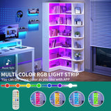 YITAHOME Corner Bookshelf with LED Light, 6 Tier Corner Shelf White Bookshelf L-Shaped Bookcase Storage Display Shelf for Home Office, Living Room, White YITAHOME