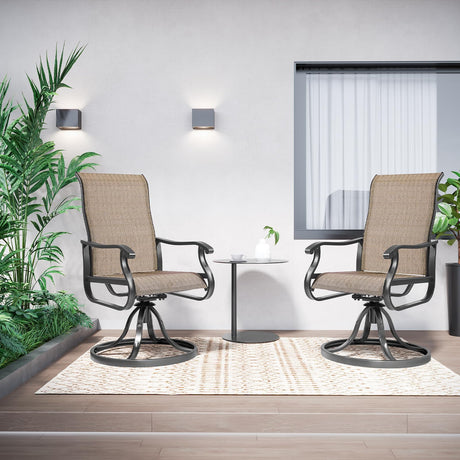 Amopatio Patio Swivel Chairs Set of 2, Outdoor Swivel Rocker Dining Chairs with All Weather Textilene High Back & Metal Frame, for Backyard Deck Lawn Garden, Brown Amopatio