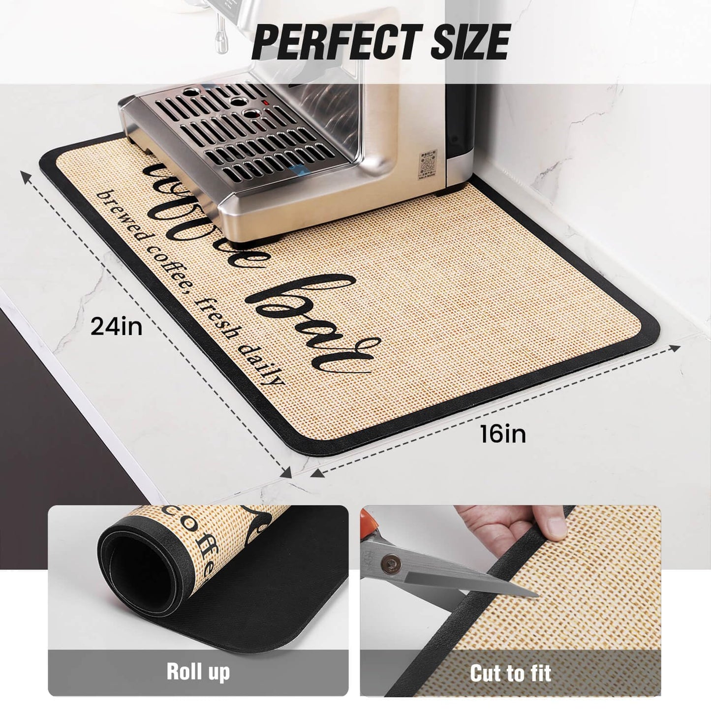 DK177 Coffee Mat Coffee Bar Mat Hide Stain Absorbent Drying Mat with Waterproof Rubber Backing Fit Under Coffee Maker Coffee Machine Coffee Pot Espresso Machine Coffee Bar Accessories