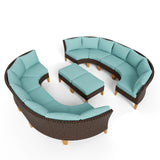 PHI VILLA 8-Piece Wicker Patio Furniture Set, Outdoor Half-Moon Curved Sectional Sofa with Cushions, 2 Ottomans, Large Conversation Seating for Garden or Backyard, Aqua Blue PHI VILLA