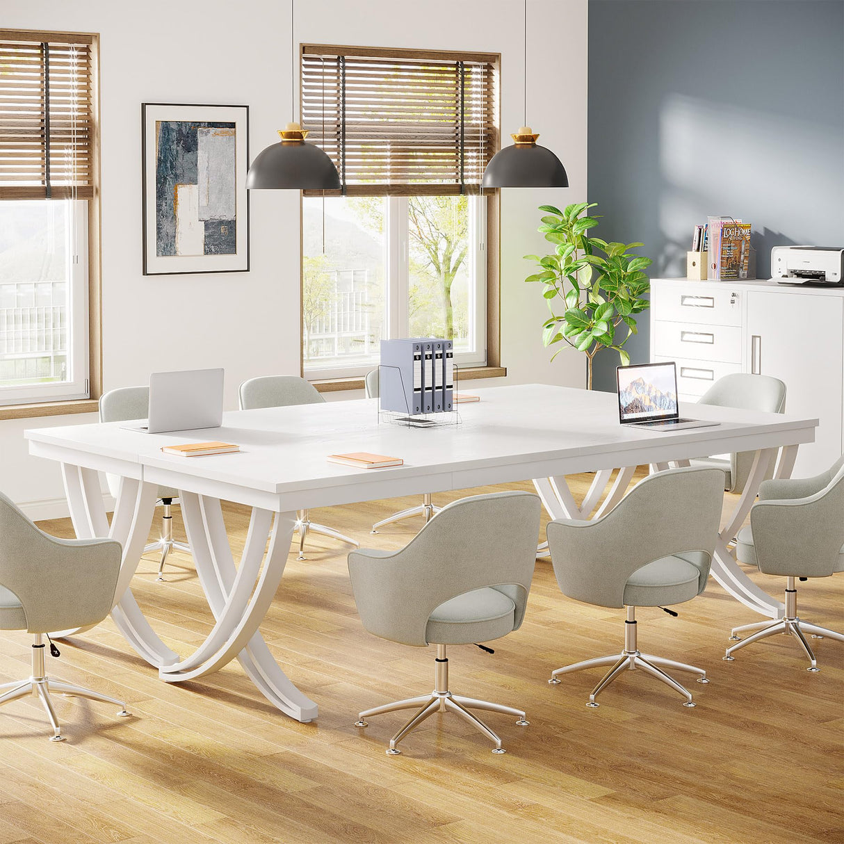 Tribesigns 6.5FT Conference Table for 6-8 People, 78 inch Long Rectangular Seminar Table with Strong Metal Frame, Business Furniture Boardroom Desk for Office Meeting Conference Room (1PCS, White) Tribesigns