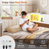 DICTAC Full Corner Bed Frame with Hydraulic Storage,Charging Station and Led Lights Metal Lift up Platform Storage Bed Frame with Upholstered Headboard,Full Size Daybed with Bookcase Guardrail,White DICTAC