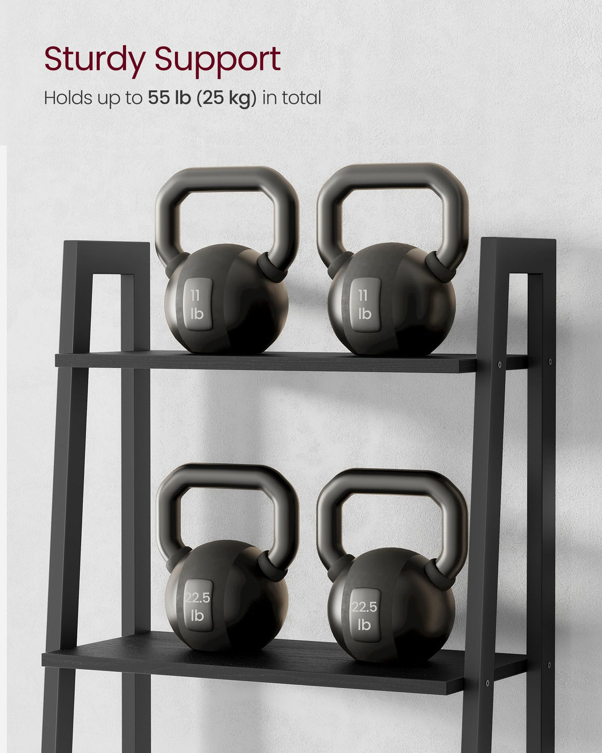 VASAGLE Ladder Shelf, 5-Tier Bookshelf, Storage Rack, Bookcase with Steel Frame, for Living Room, Home Office, Kitchen, Bedroom, Industrial Style, Ebony Black and Black ULLS045B56 VASAGLE