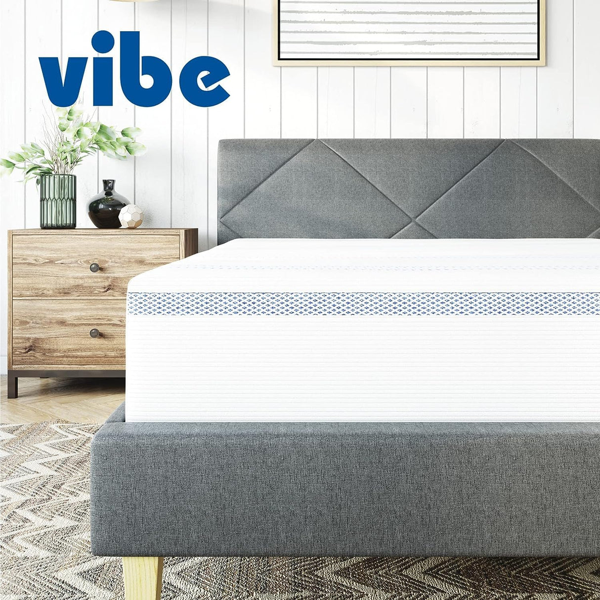 Vibe Gel Memory Foam Mattress, Fiberglass Free, 12-Inch CertiPUR-US Certified Bed-in-a-Box, California King, White Vibe