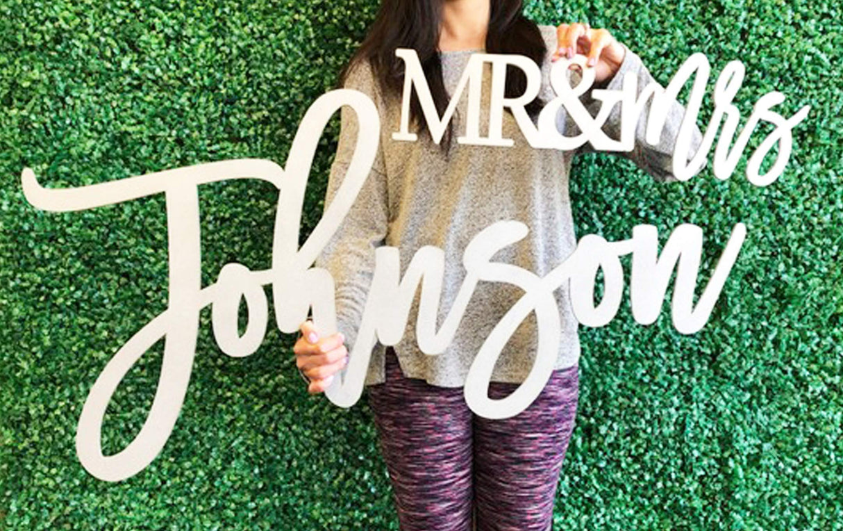 Personalized Large Wedding Wooden Name Sign - Customize with Couples Last Name - 5 Sizes 12,18, 24, 30, 36 inches wide– with MR & MRS, Wedding Generic