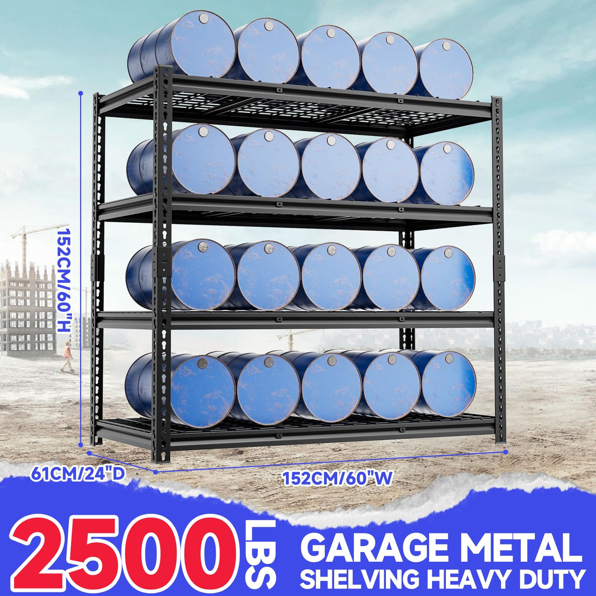 cynnda 4-Tier 60" W X 24" D X 60" H Garage Shelves 2500LBS Heavy Duty Shelving Adjustable Basement Storage Garage Shelf Metal Storage Rack Units Industrial Shelving cynnda