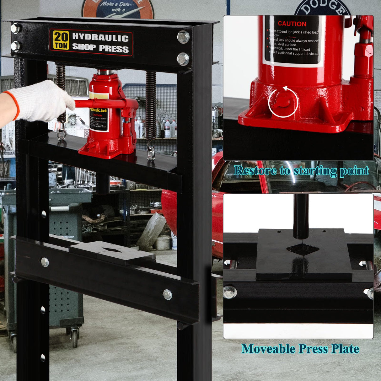 Hydraulic Press Shop Press 20 Ton Garage Floor Hydraulic Shop Press with Adjustable Working Table Heigh Plates LinPhie