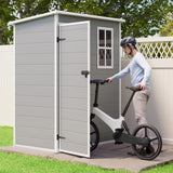Gizoon Outdoor Resin Storage Shed 5X3 FT, Plastic Garden Shed for Bike, Garbage Can, Tool, Outside Sheds with Lockable Door for Backyard Patio Lawn, Grey & White Gizoon