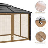 Gazebo Replacement Mosquito Netting Outdoor Universal Gazebo Canopy 4-Panels Screen Sidewalls with Zipper for Patio Garden Yard Backyard (Mosquito Net Only) (10x10, Brown) Iheqard