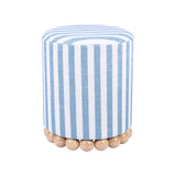 Tov Furniture Dex Pastel Blue Striped Linen Round Ottoman with Wooden Base Tov Furniture