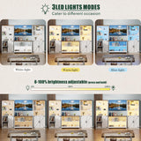 FREDEES Farmhouse White Tall Bookcase with LED Lights and Storage Cabinet, 30" W x 69" H FREDEES