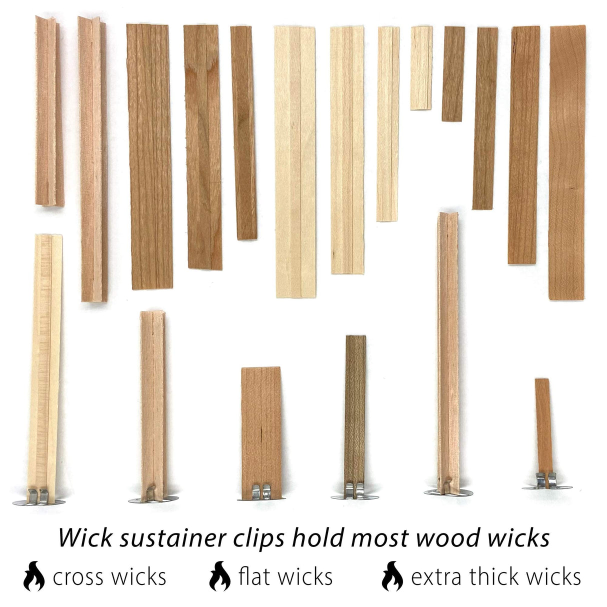 Hemlock Park Universal Wood Wick Clips for Candles | Sustainer Tabs Fit Most Wooden Wicks | Longer Burn Time & Less Wasted Wax (100 Pack) Hemlock Park