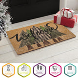 UTOWO Winter Xmas Welcome-Doormat Non-Slip Front-Door-Mats - Plaid Pine-Tree Snow Entrance Mat Porch Home Christmas Decor 17x29in UTOWO