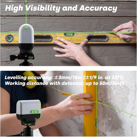 ENVENTOR Green Laser Level, 164FT USB Rechargeable Li-ion Battery 360° Self Leveling Laser Level for Wall Picture Hanging, Waterproof Cross Line Laser Tool Outdoor with Pulse Mode, Magnetic Base Enventor
