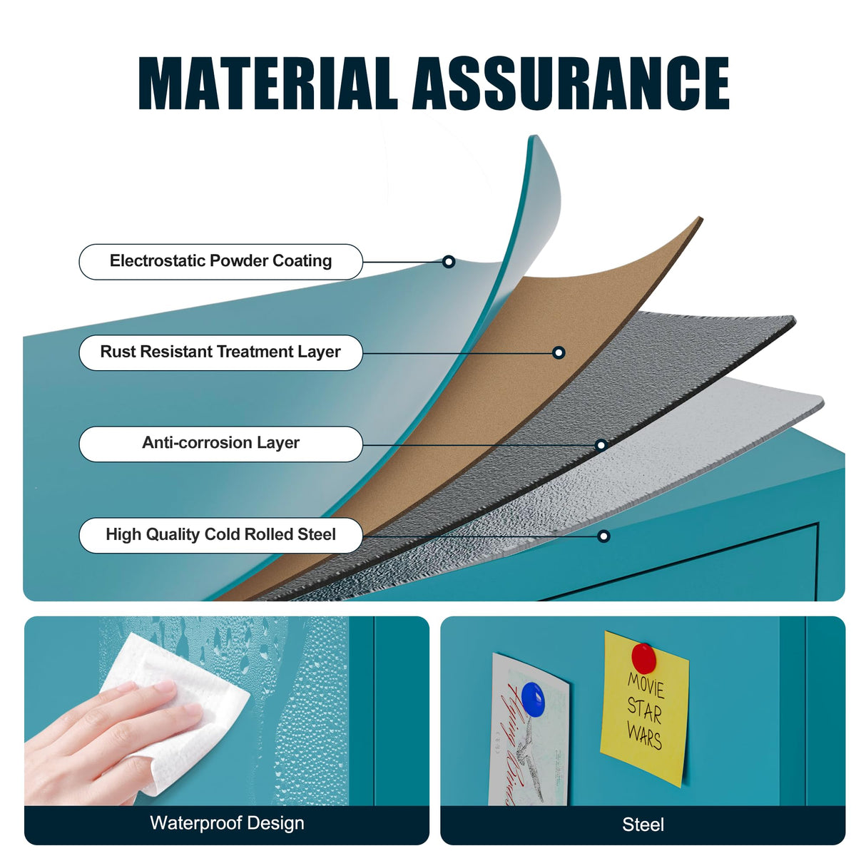 Washsemba 71'' Farmhouse Metal Storage Cabinet with Barn Doors，Steel File Cabinet for Home Office，Kitchen Pantry 4 Adjustable Shelves，Freestanding Cupboard for Kitchen，for Office, Home (Peacock Blue) Washsemba
