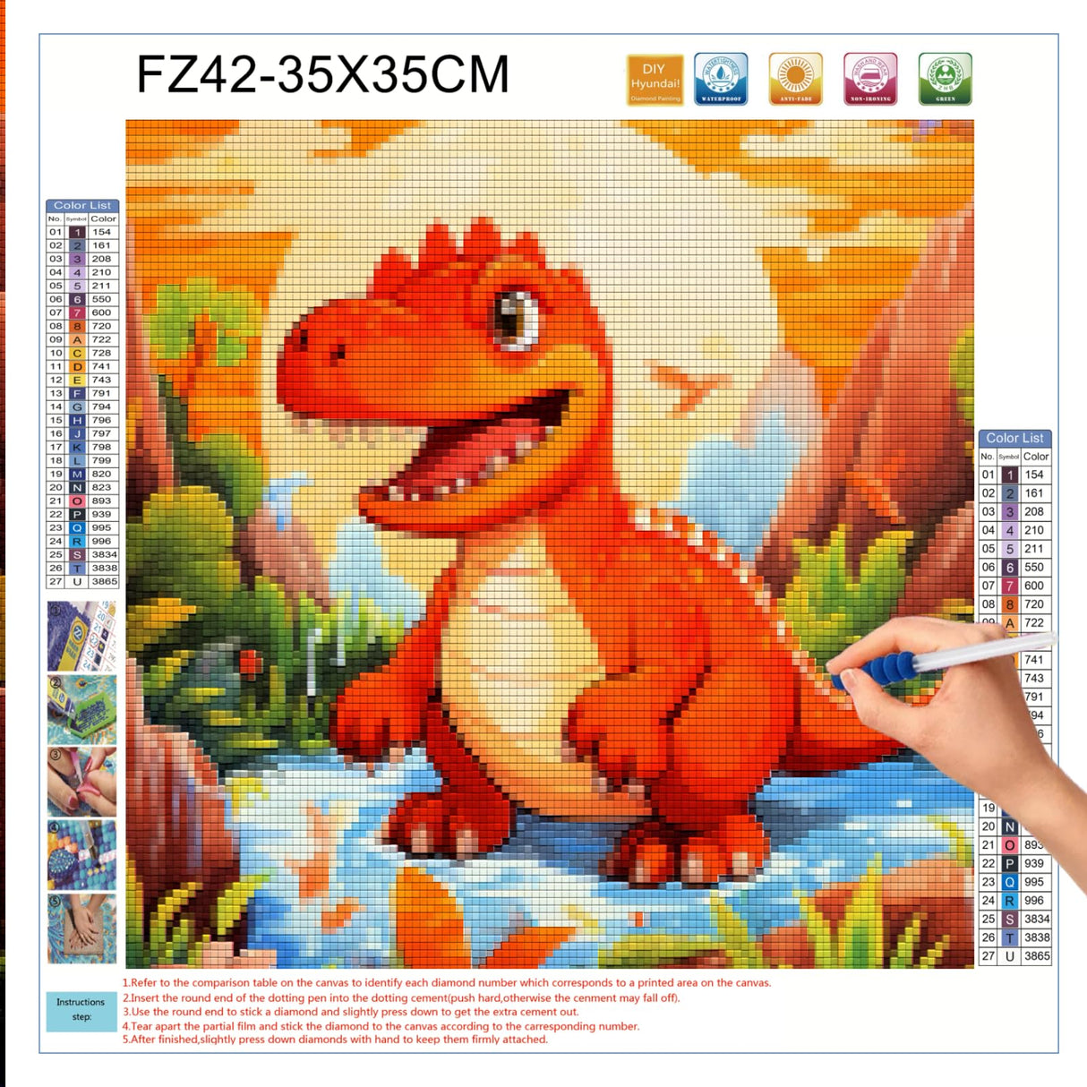 Roar Dinosaur Themed Sunset 5D Diamond Art Painting Full Drill Diamond Art Painting by Number Kits for Adults Square Beads Mosaic Cross Stitch for Wall Decor 14x14inch(3) WoodArtSupply