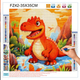Roar Dinosaur Themed Sunset 5D Diamond Art Painting Full Drill Diamond Art Painting by Number Kits for Adults Square Beads Mosaic Cross Stitch for Wall Decor 14x14inch(3) WoodArtSupply