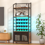 Bigbiglife Wine Rack Freestanding Floor with LED Lights, 4-Tier Industrial Wine Rack, Bar Cabinet for Liquor and Glasses, Wine Storage Cabinet for Living Room, Home Bar Bigbiglife