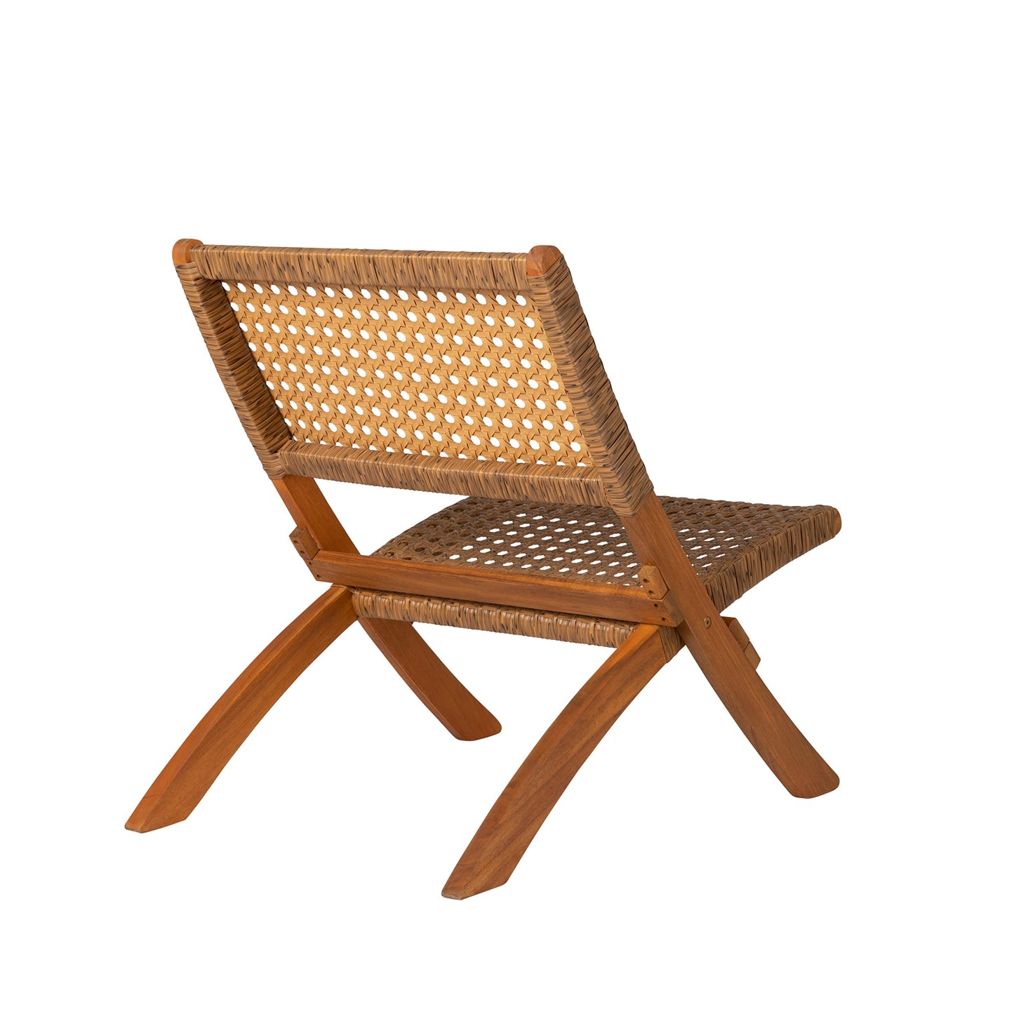 Patio Sense 64159 Sava Indoor Outdoor Folding Chair All Weather Wicker Low Slung Portable Seating Solid Acacia Wood Woven Seat & Back Indoors Porch Lawn Garden Fishing Sporting - Tan Webbing - WoodArtSupply