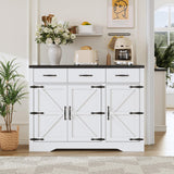 Maupvit 42.5" Sideboard Buffet Cabinet with Storage,Farmhouse Coffee Bar Cabinet with 3 Drawers & 3 Barn Doors, Wood Cupboard Buffet Table Storage Cabinet for Kitchen, Dining Room, Living Room, White Maupvit