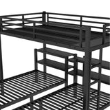 Heavy Duty Triple Bunk Bed with Storage Drawers, Shelves, Triple Bed with Charging Station, Full XL Over Twin Over Twin Triple Bunk for Kids, Teens, Black Triple Bunk Bed Bellemave