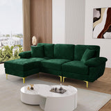 OUYESSIR L Shaped Sectional Sofa Couch, 3 Seat Velvet Sofa with Ottoman and Pillows, Upholstered Comfy Couch Sleeper for Living Room, Bedroom, 91 inches (Green) OUYESSIR